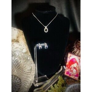 Vintage Sterling Silver & Black Onyx Art Deco Style Necklace 18" & Earrings Set